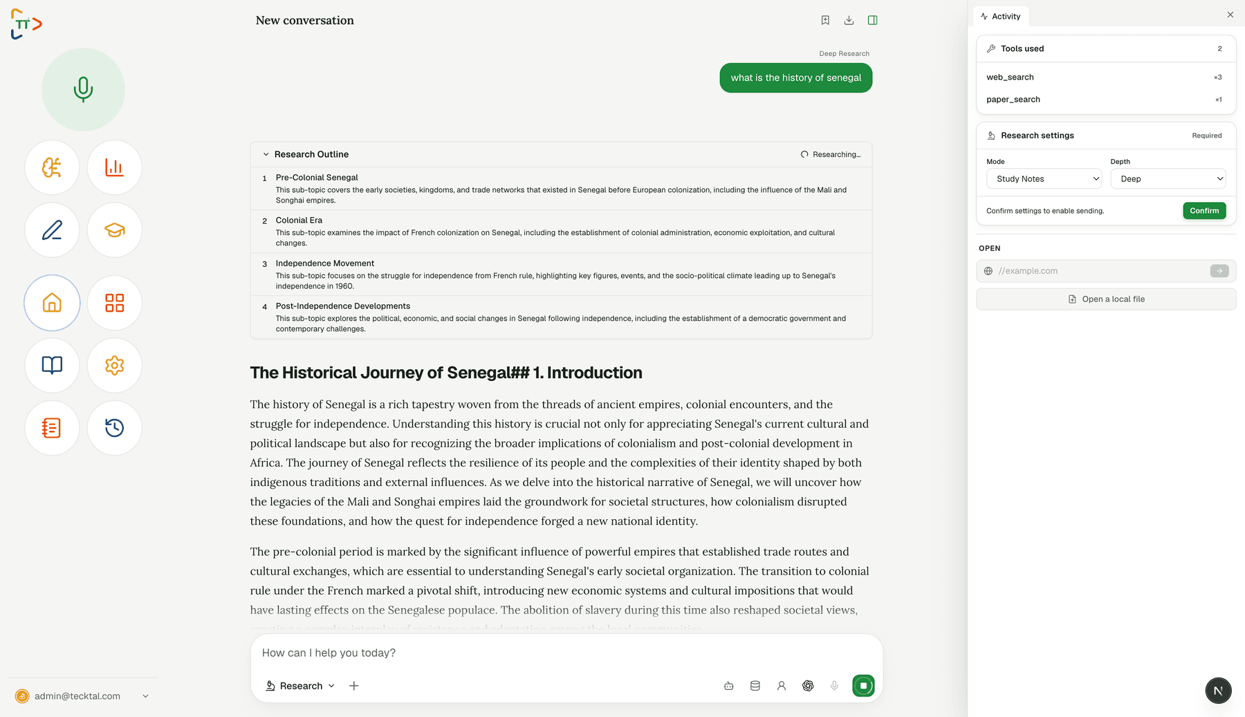 La recherche approfondie génère des rapports complets et sourcés