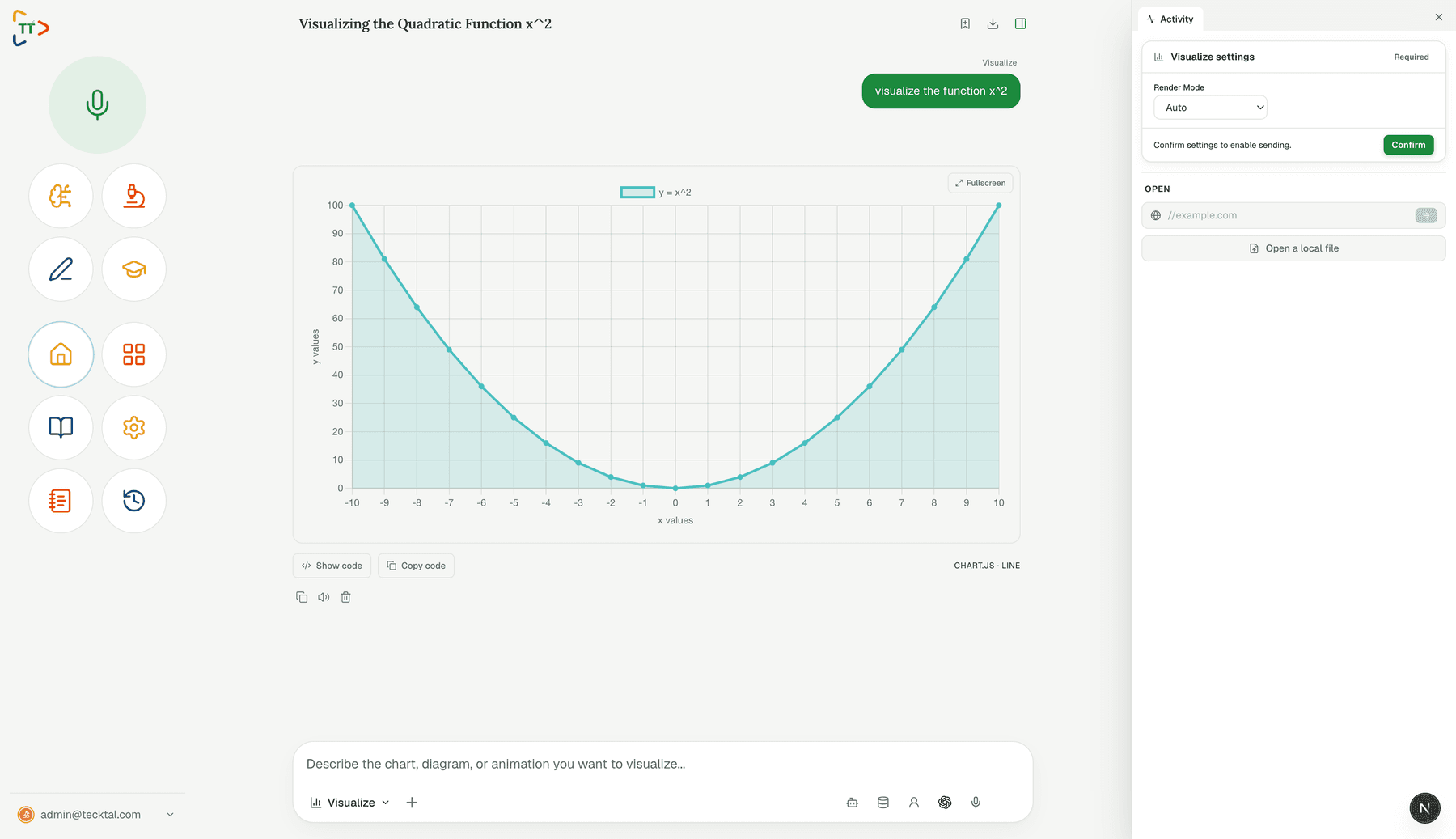 Transforme n'importe quelle fonction ou jeu de données en graphique interactif en quelques secondes